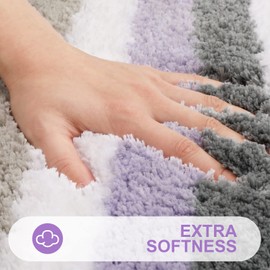 Buganda Microfiber Striped Bathroom Rugs Bath Mat, Extra Thick, Soft and Shaggy, Absorbent, Machine Washable, Anti-Slip Bath Rugs for Bathroom, Tub and Shower, 16x24, Purple-Grey