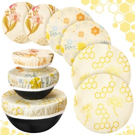 Yiyiring 6 Pcs Beeswax Bowl Covers Reusable Cloth Bowl Covers Elastic Fabric Dish Cover Beeswax Food Wraps Cotton Kitchen Storage Containers Lids Kitchen Gifts for Bread Leftover Food Fruits Salad