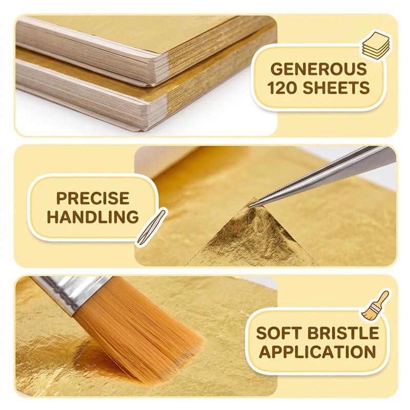 200 PCS Edible Gold Leaf, Gold Leaf Sheets, Easy to