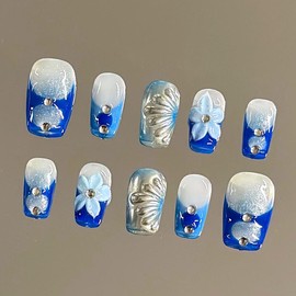 NailVesta DreamWear Collection – 100% Handcrafted 3D Press-On Nails | Reusable, Long-Lasting, Salon-Quality:_Glacier Petal_L