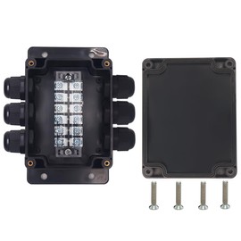 YETLEBOX Watertight Junction Box, IP67 Waterproof Electrical Project Box with 6P 25A Barrier Terminals,3 in/3 Out Cable Glands Electronic Enclosure 4.53" x 3.54" x 2.17"