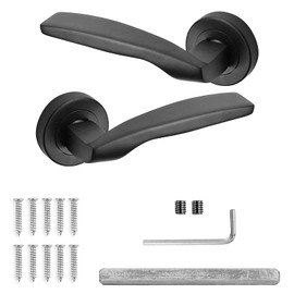 Decoranddecor Solitude Matt Black Door Lever Handles On 54mm Rose Aluminium Curved Design (Handle Set Only)