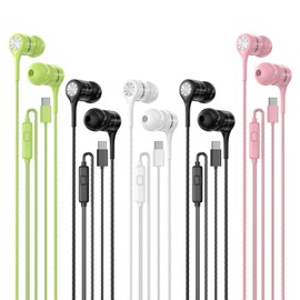 LWZCAM LWZCAM USB C Earbuds with Microphone 5 Pack, in-Ear Wired Headphones with Noise Isolating, Type C Earphone Heavy Bass Stereo Headsets Compatible with iPad, Android Smartphones, for Most USB-C Devices
