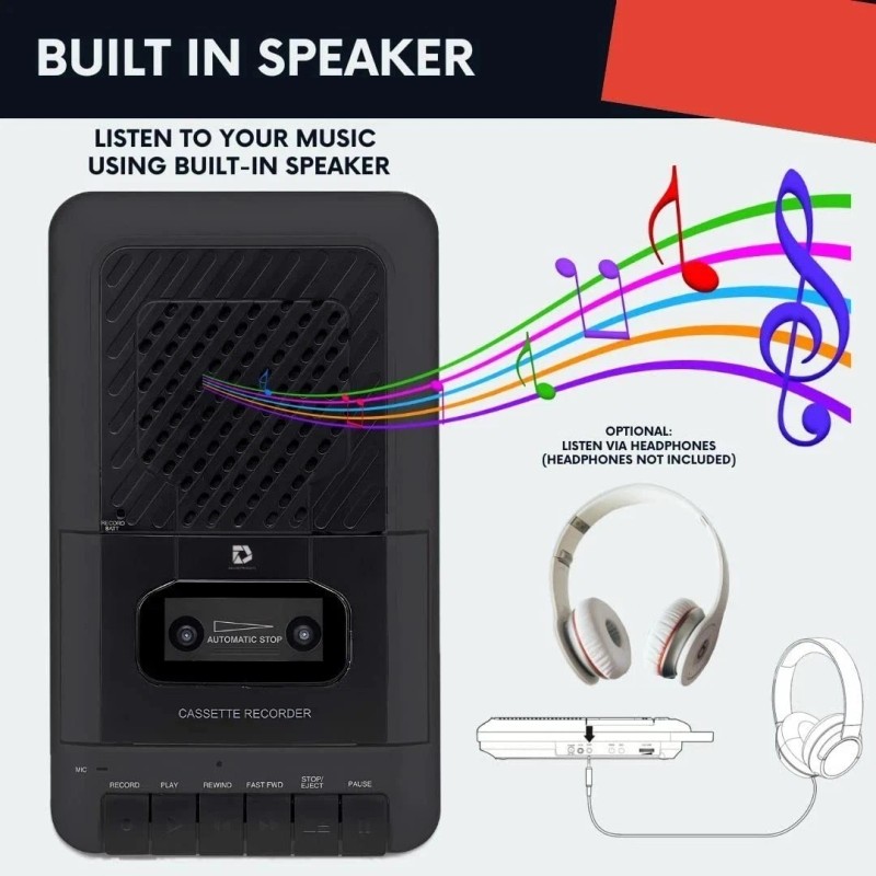 Deluxe Products Portable Cassette Player Tape Recorder. Record to Cassettes