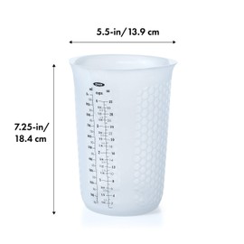 OXO Good Grips 1-cup Squeeze & Pour taza de medir de silicona con Stay-Cool patrón, Transparente, 4 tazas, 1