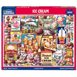 White Mountain Ice Cream Puzzle 1000 Piece Vintage Collage Jigsaw Puzzles for Adults