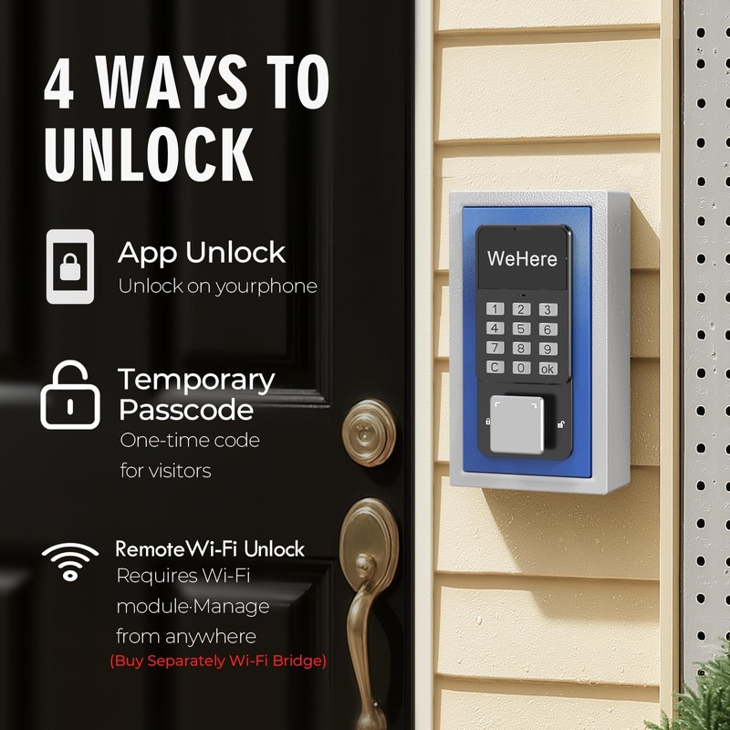 WeHere Key Lock Box Wall Mount, OTP/Fixed Password, APP Bluetooth/Wi-Fi,