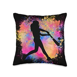 Lush Baseball Womens Baseball Silhouette Batting Softball Player Girls Throw Pillow, 16x16, Multicolor