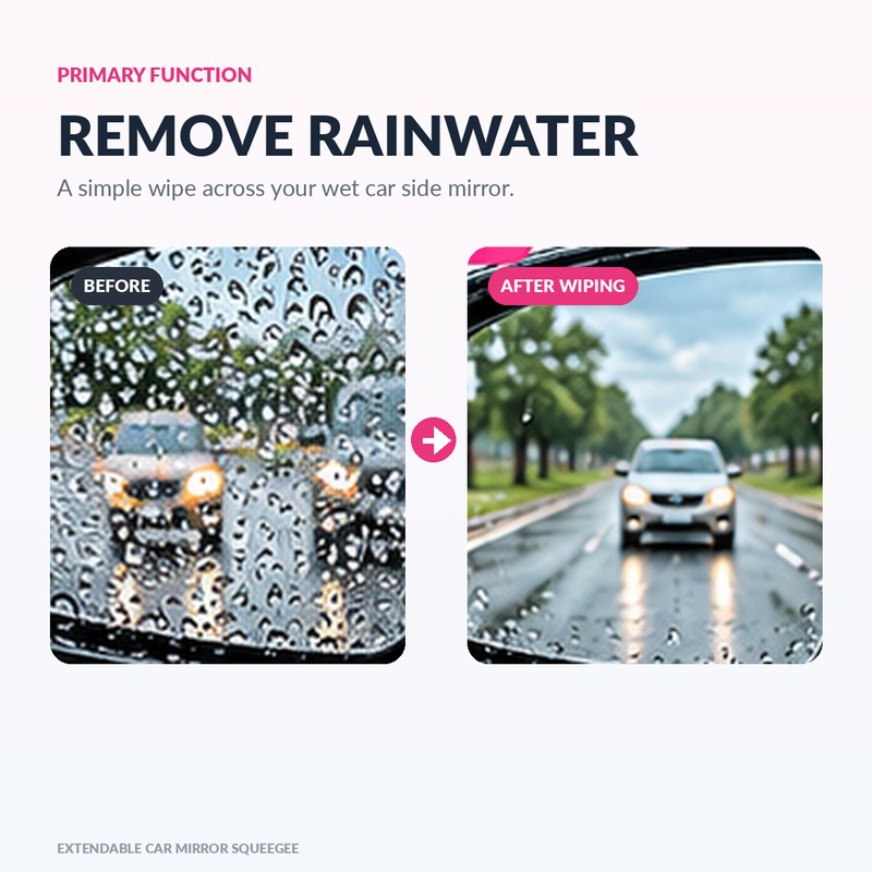 Extendable Car Mirror Squeegee for Rainwater Removal – Retractable Rubber