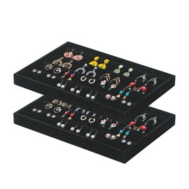 Coward 2PC Black Velvet Stackable Earring Tray Drawer Jewelry Holder Organizer Box Storage Earring Display Stand for Home Drawer or Store Selling (earring+earring)