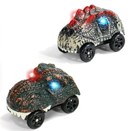 TONZE Dinosaur Car Toy Cars Games Dino Cars Toy from 3 4 5 Years, Cars Car Compatible with Car Racing Track Racing Track Luminous Toy Car Gift Boy Girl 3 4 5 Years (2 Pieces)