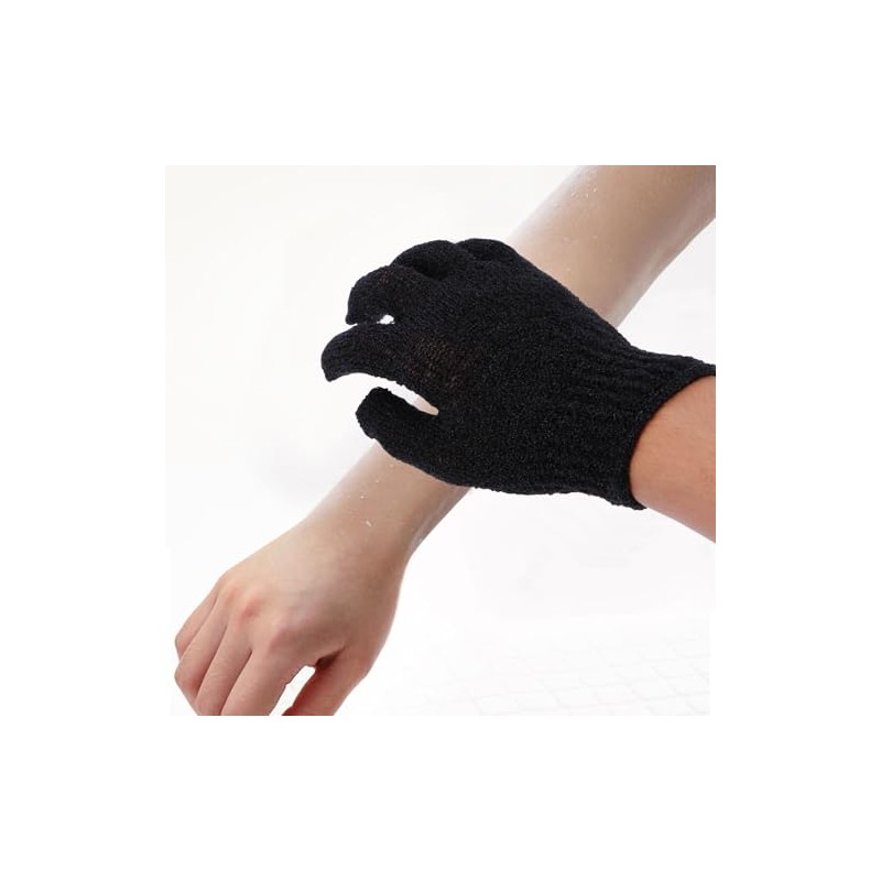 Guantes de Ducha Exfoliantes Negros de Poliéster, 4 Pares