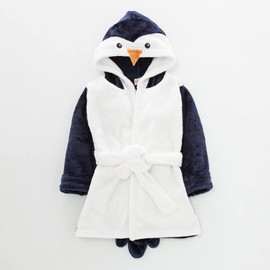 SOOUICKER Fluffy Dressing Gowns for Kids Girls Boys Cute Cartoon Blanket Hoodie Robe Toddler Cloak Wrap Bathrobe (as8, age, 5_years, 6_years, regular, Navy Penguin)