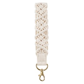Mkono Macrame Key Chain Cute Keychain Wristlet Lanyard Boho Woven Wrist Lanyard for Keys, Key Chains for Car Key ID Badges Card Wallet Keyring Holder,Beige,6.7"