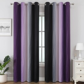 Estelar Textiler Purple and Black Ombre Blackout Curtains for Bedroom, Thermal Insulated Gradient Blackout Drapes, Full Room Darkening Energy Saving Curtains for Living Room, 52Wx84L, 2 Panels