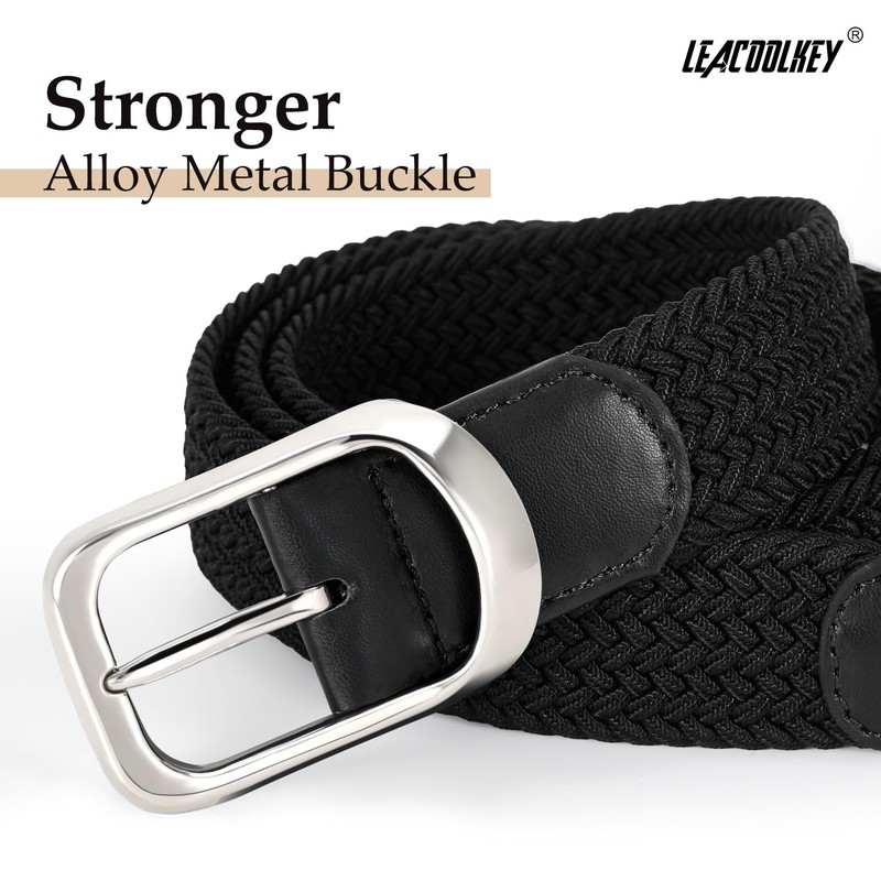 LEACOOLKEY 2 Pack Stretch Belts for Men Elastic Woven Braided