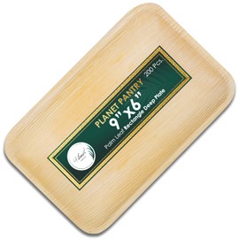 Planet Pantry Disposable Tableware Premium Heavy Duty Eco-Friendly Wooden Style Plate for Party Wedding Event (Pack of 200, 9"x6" Rectangle Deep Plate)