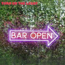 Bar Open Neon Sign Decorations For Bar Arrow Decor Led Light LARGE 24x10" - Remote Included Neon Open Signs for Business Wall Bars Pub signs For Man Cave Restaurants Sign (Orange and Purple, 24x10'')