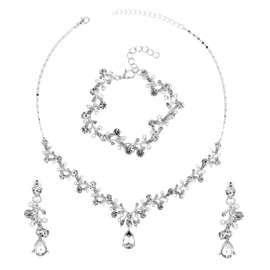 Yolev Rhinestone Wedding Jewellery Set Women's Bridal Jewellery Crystal Necklace Bracelet Earring Set Bridal Wedding Jewellery Bridesmaid Prom Costume Accessory Fashion Jewellery Set, One size, Alloy