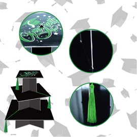 KALEFO Graduation Decorations 2024 Graduation Cap Cupcake Stand with Tassel Graduation Party Favors Table Decor Grad Party Supplies (Green)