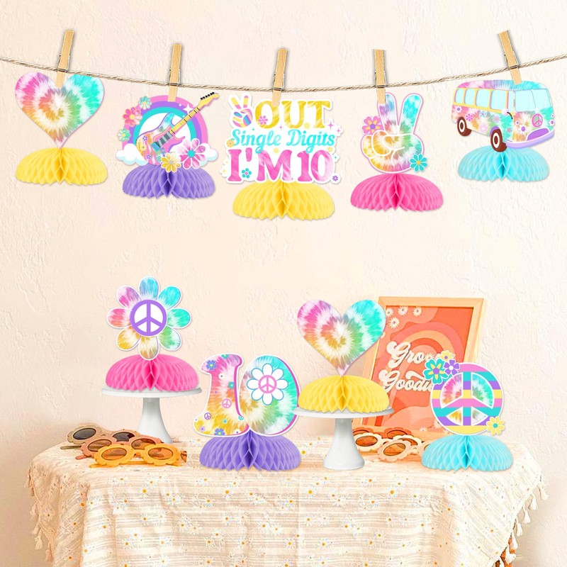 Kreatwow Tie Dye 10th Birthday Decorations for Girls 8pcs Tie