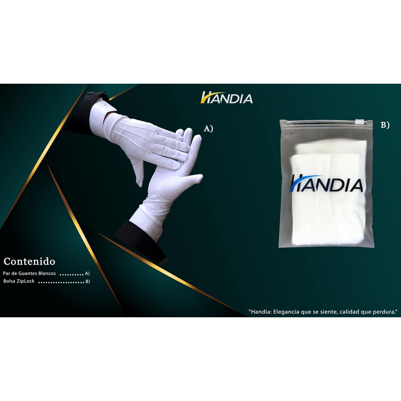 Handia - Guantes Blancos para militar, escolta, cadete, mesero, guante