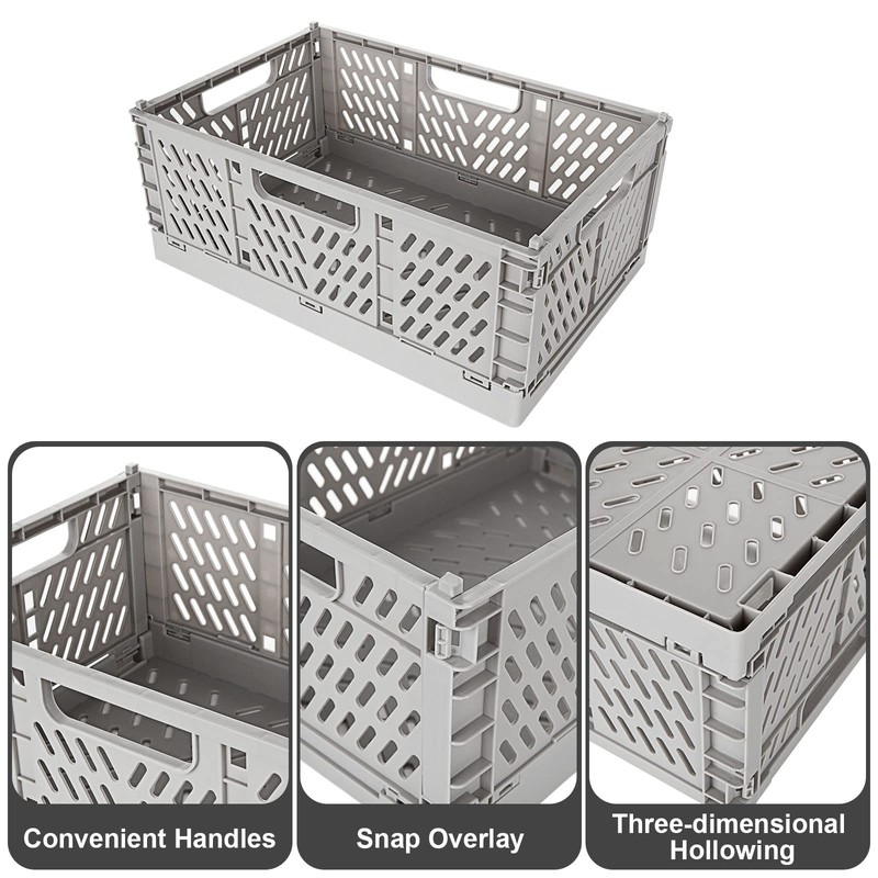 GOYADA 4 PCS Collapsible Crate, Plastic Folding Storage Crates, 30x20x12cm