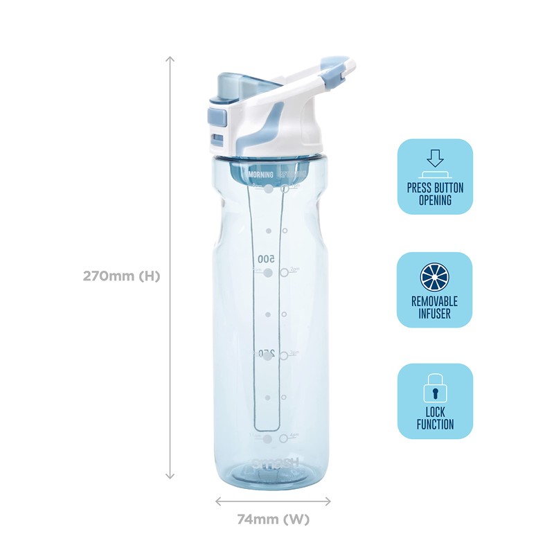Smash Chugger Water Bottle with Infuser, Light Blue, 750 ml