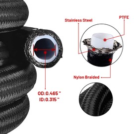 Piodelo 6AN 20FT PTFE Fuel Line Fitting Kit, E85 Nylon Braided Stainless Steel Fuel Oil Gas Hose with 10PCS Aluminum Swivel Fuel Hose Fitting Adapter Kit - Black