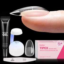 Beetles Tipex Instant Apex Nail Tips Kit, Oval Short 224Pcs 16 Sizes Pre-Building & Pre-Etched Gel Nail Tips Thicker Acrylic Nails False Nail Extension with Uv Nail Glue Nail Lamp for Flat Nails