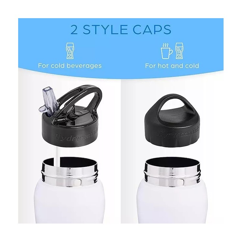 Hydracentials Insulated White Water Bottle - Stainless Steel 25oz Hot