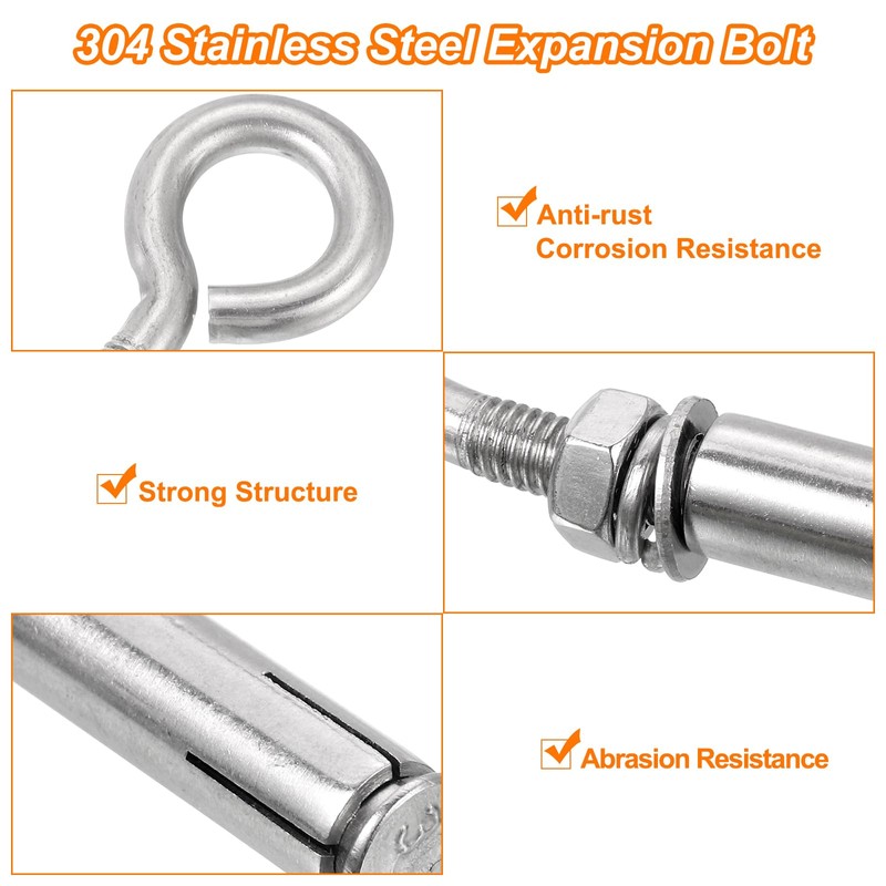 sourcing map 5Pcs M10 304 Stainless Steel Expansion Eyebolt, Closed