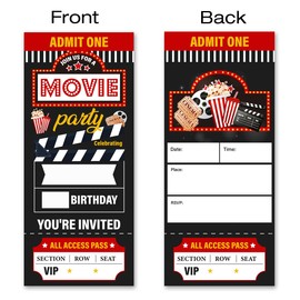 VAHATAN Movie Party Invitations 20 Pack Movie Party Ticket Invitations with Envelopes Invites Cards for Birthday Party