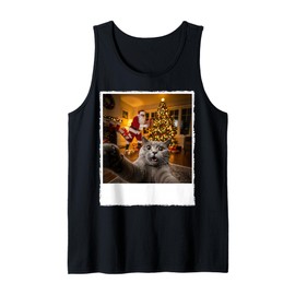 Funny Grey Cat Selfie with Santa Claus Gifts Christmas Night Tank Top