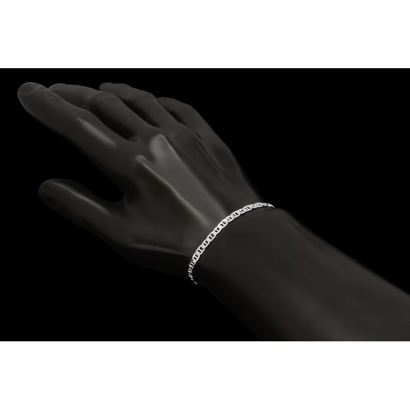 3.5mm Solid .925 Sterling Silver Flat Mariner Chain Bracelet, 9