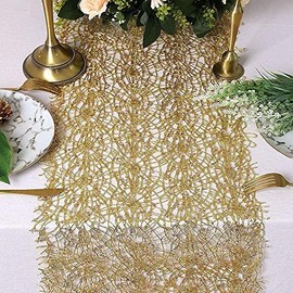 QueenDream Paquete de 2 Caminos de Mesa de Malla de Lentejuelas Doradas de 12 x 80 Pulgadas, decoración de Mesa para decoración de Mesa rústica para Fiestas, Bodas, Rollo de Malla