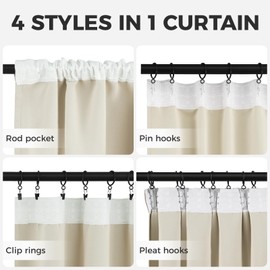 MRTREES Curtains with Ruffle Tape, Opaque Beige, Short Blackout 200 x 140 cm (H x W), Loop Scarf, Set of 2, Rail System for Living Room, Bedroom, Girls, Youth, Curtains