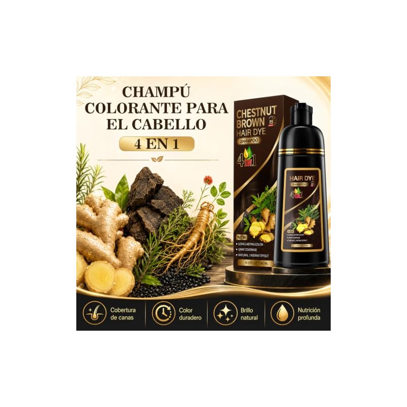 Hair Dye Shampoo 4 en 1 Fórmula Suave Ingredientes Naturales