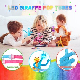 4 Pack LED Telescopic Suction Cup Giraffe Toys,Pop Tubes, Shape Changing Telescopic Tube Fidget Toys, Toddler Sensory Toys, Fidget Tubes Sensory Toys for Girls Boys (Giraffe)