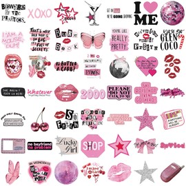50Pcs Aesthetic Y2K Stickers, Cute & Trendy Stickers for Teens and Adults | Waterproof Vinyl Sticker for Water Bottles, Laptops, Skateboards, Luggage, and More