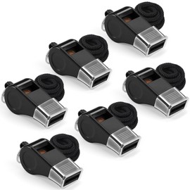 SPORTIC Whistle，Durable Plastic Whistles with Lanyards – Loud Crisp Sound for Coaches, Referees, Training, Emergencies, and Outdoor Activities (6 Pack Black)