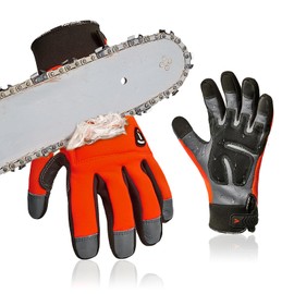 Vgo... Chainsaw Gloves Men,Chainsaw Safety Gloves,Chainsaw Gloves Cut Resistant, ANSI Level A5,12-Layer Chainsaw Protection on Both Hands Back,Cow Leather(1 Pair,Orange,Size XL,CA9760CSA5)