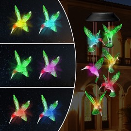 Colibries Decorativos Luz Solar,Campanas de Viento con Energía Solar Colgante,Gradiente de Color,Resistente Agua,Colibri Solar Para el jardín,Patio,Casa de Campo y Las Decoraciones de Navidad (Verde)