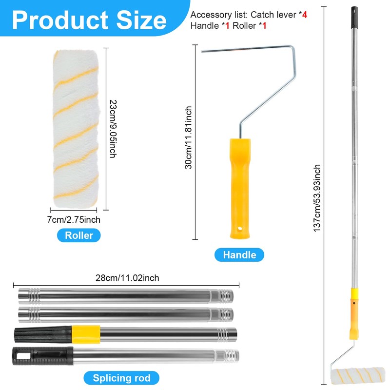 Paint Roller with Telescopic Rod, 30-137 cm, Removable 4 Sections,