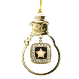 Inspired Silver - Golden Star Gold Christmas Ornament - Square Charm Christmas Tree Ornament with Cubic Zirconia - Snowman Hanging Decoration