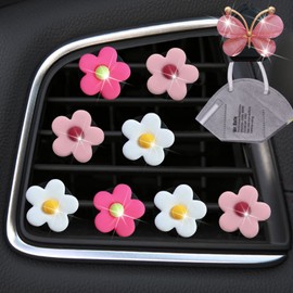 Cute Daisy Air Vent Clips 9 Pcs Flower Car Air Fresheners Vent Clips Charms Car Diffuser Vent Clip Car Decor Car Interior Decoration Cute Car Accessories for Women (White&Pink&Light Pink)