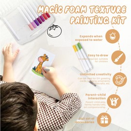 Magic Foam Texture Painting Kit, Including Foam Texture Paper, 24 Colors Brush Tip Acrylic Paint Markers, Magical 3D Effect Texture Painting Kit