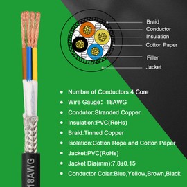 MOOKEERF 18/4 Shielded Wire 30FT,18AWG 4 Conductor Shielded Cable Stranded Pure Copper CNC Wire for CNC Router Machine,CNC VFD Spindle,3D Printer,Stepper Motor,Transformer,etc.