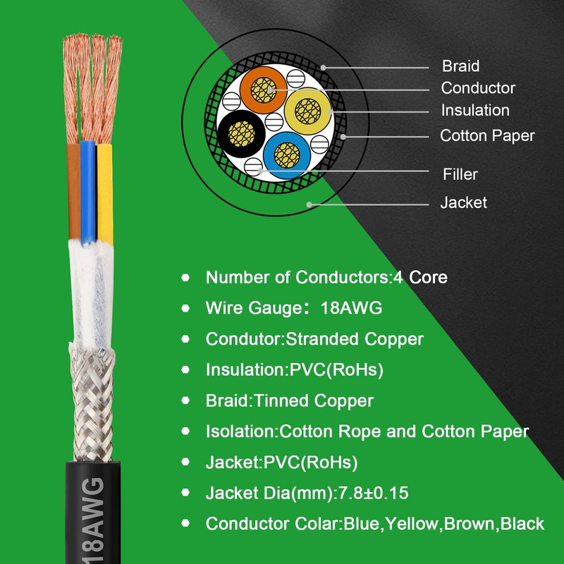 MOOKEERF 18/4 Shielded Wire 30FT,18AWG 4 Conductor Shielded Cable Stranded