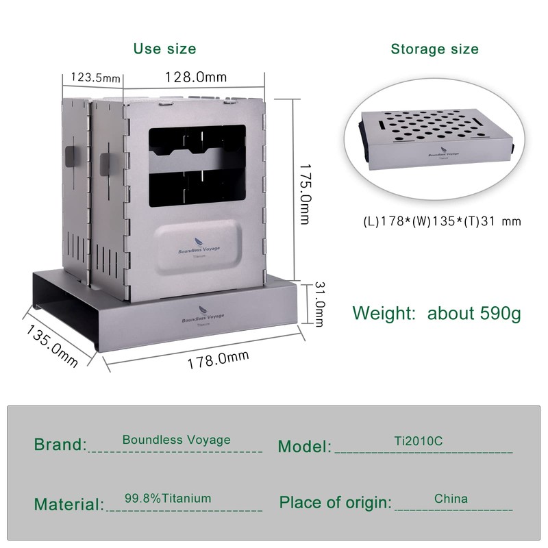 Boundless Voyage Outdoor Titanium Folding Wood Stove With Pot Bracket